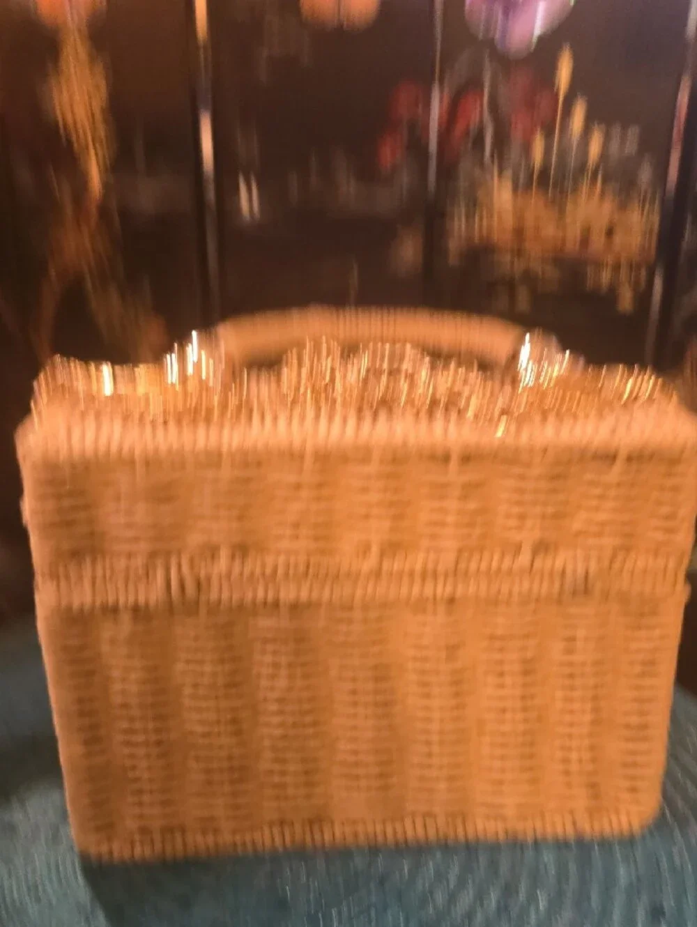 Woven Straw Box Bag with Gold Chain - Tan